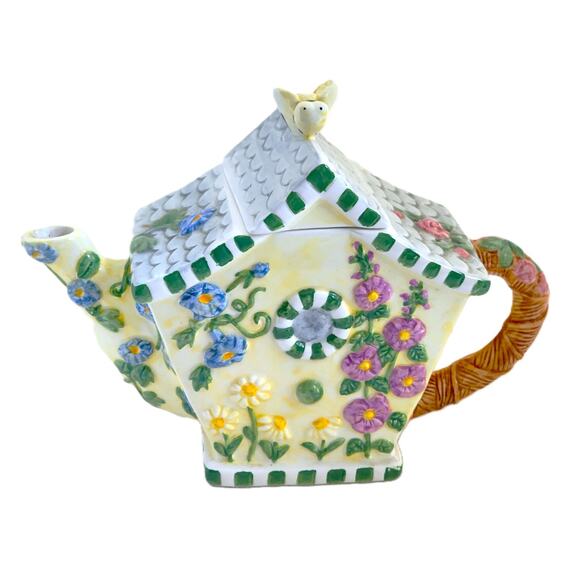 TEAPOT-FLOWERS INC BALLOONS-Bird House Design-Bee-Floral-Holds 3 Cups - Picture 11 of 16